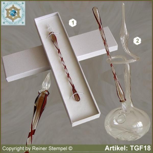 Tintenschreiber aus Glas, Glasfedern, Glasschreiber aus Massivglas Kristall Rot Braun